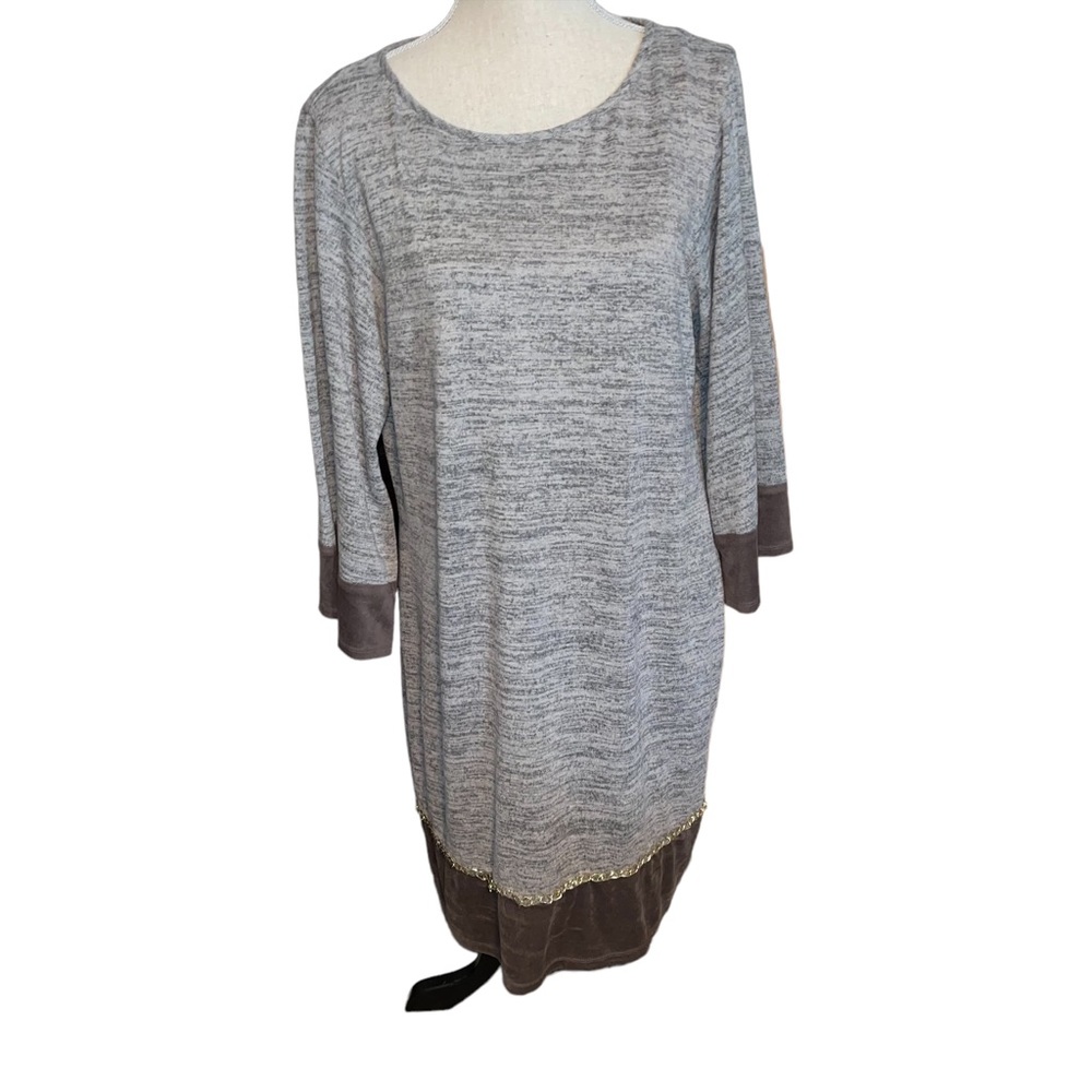 Prelude Knit Dress Women’s Size X-Large Brown Faux Suede Trim Gold Tone Chain